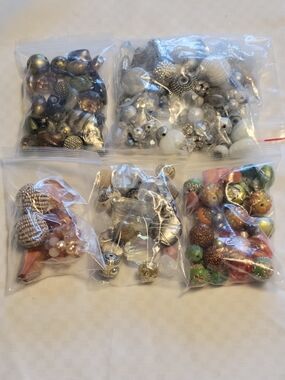 Assorted Green, Orange and Other Color Beads and Charms Lot of 5 Bags 1.4 Lbs
